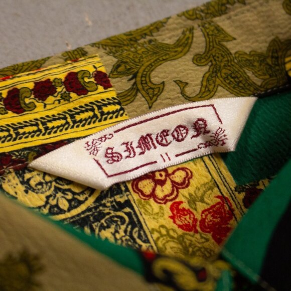 Vintage 70s SIMEON Crazy Cool Pattern Button Up Blouse Shirt Large - Picture 4 of 9